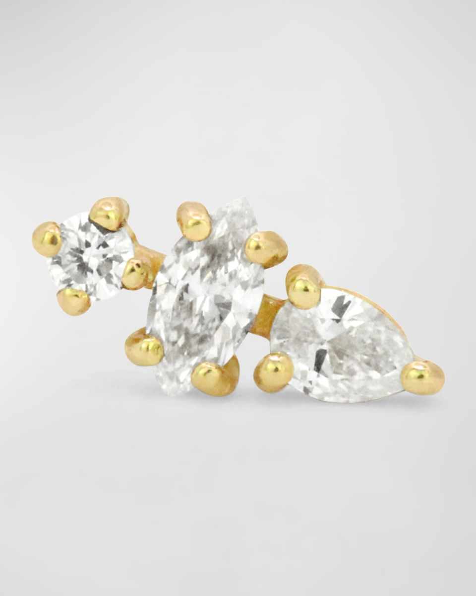 Due North 18K Gold Stud Earring with Diamonds, Single